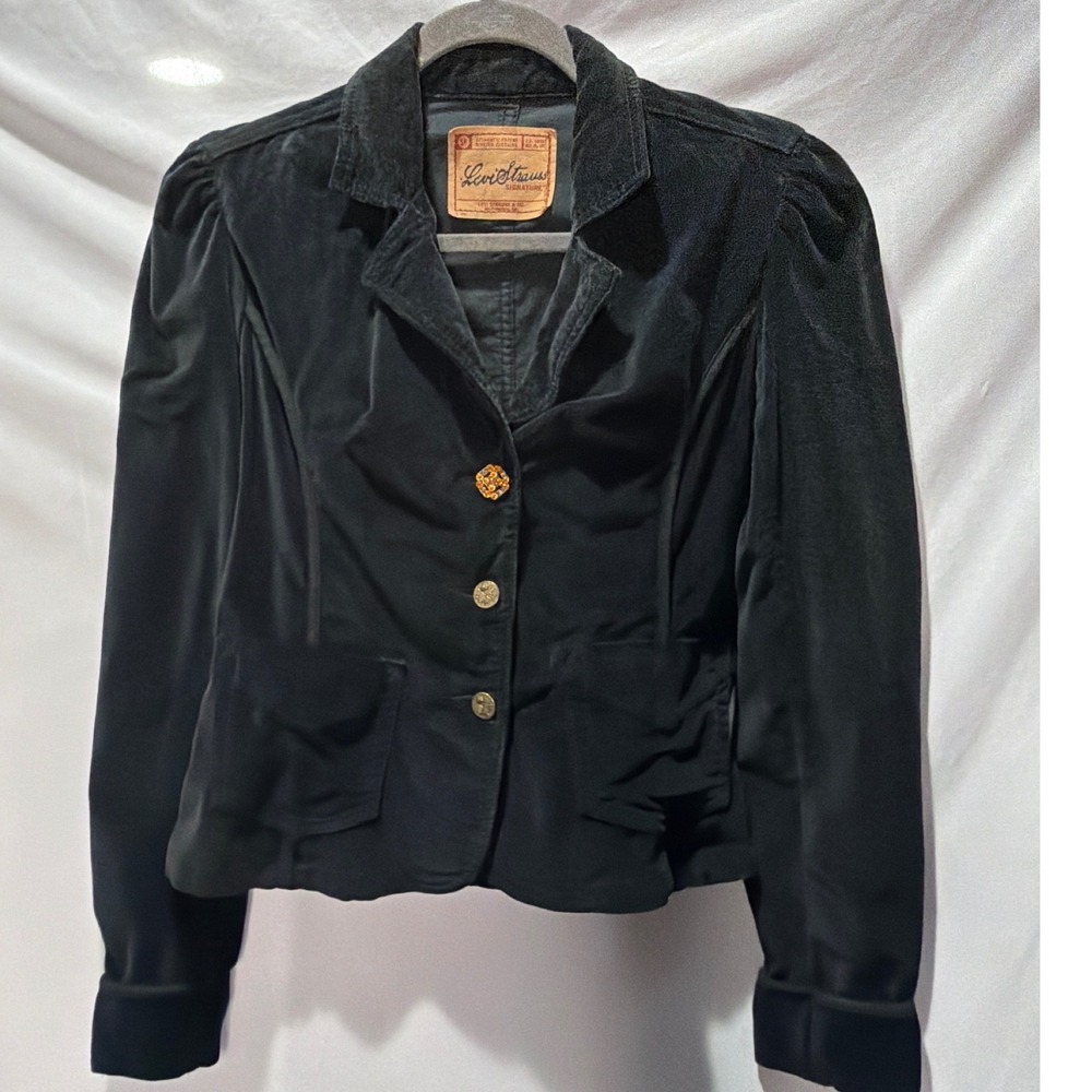 Levi Strauss Signature Black Corduroy Puff Shoulder Blazer Jacket Small